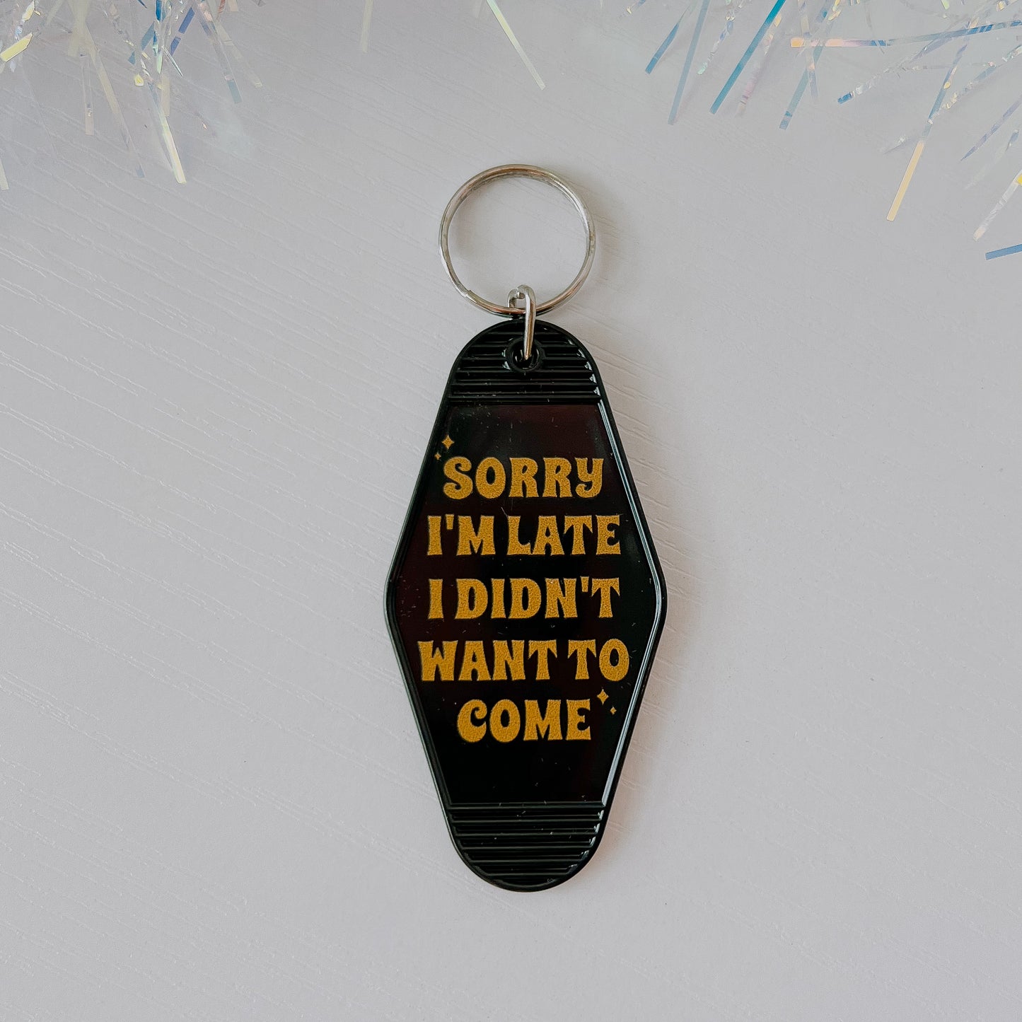 Retro Motel Style Sorry I'm Late Keychain