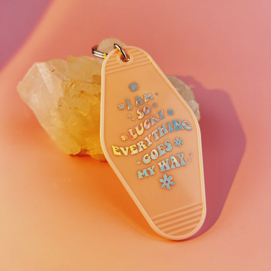 Retro Motel Style I am So Lucky Manifestation Keychain