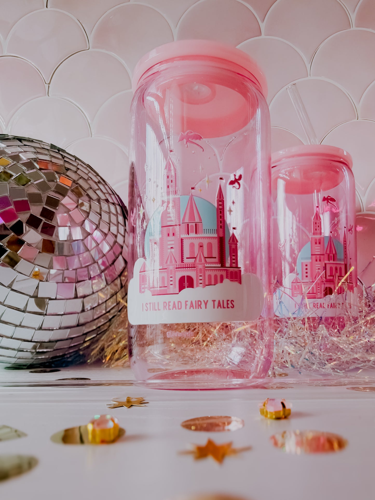 I Still Read Fairy Tales • 16oz Pink Glass Tumbler
