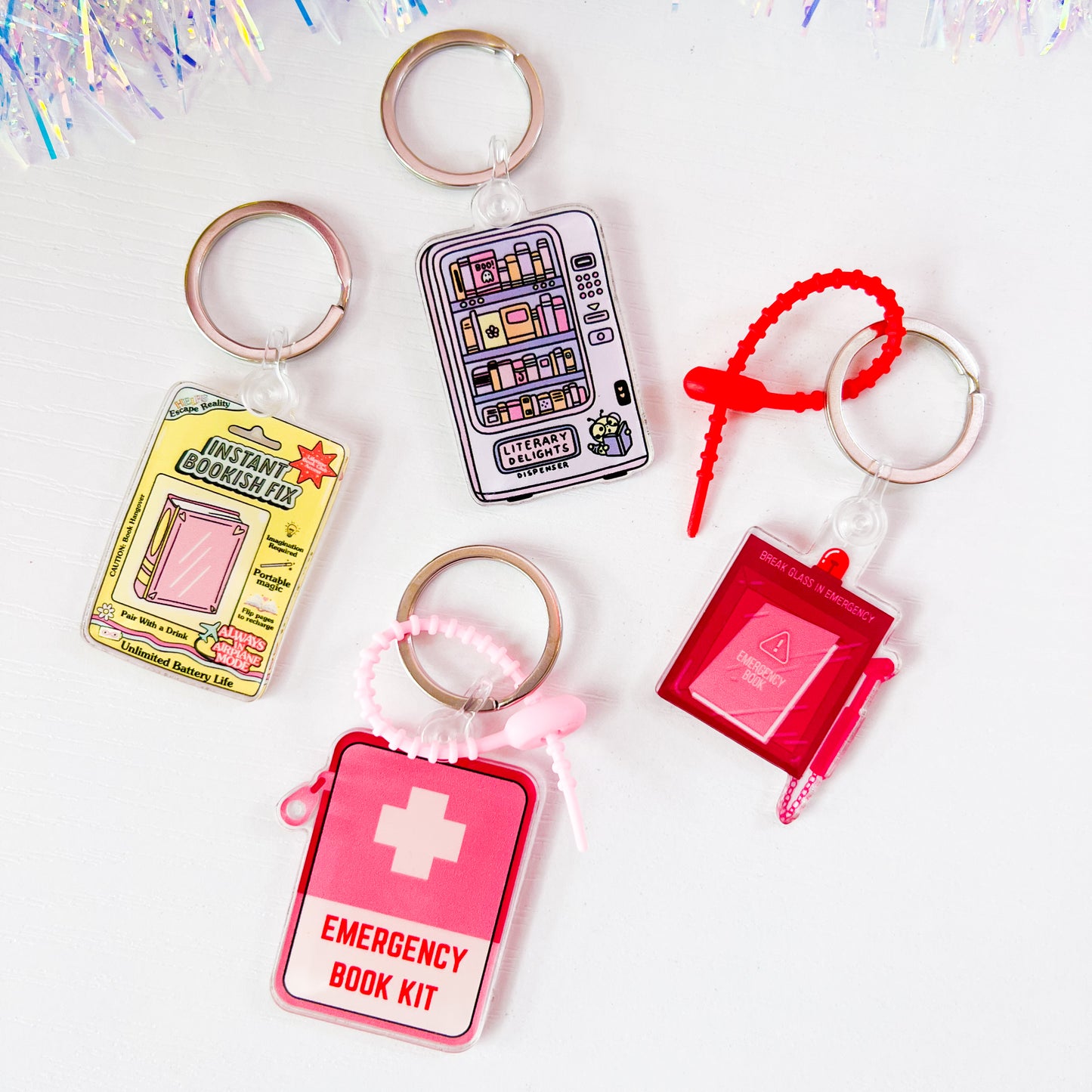 Emergency Book Kit - 2” Acrylic Keychain Kindle Charm
