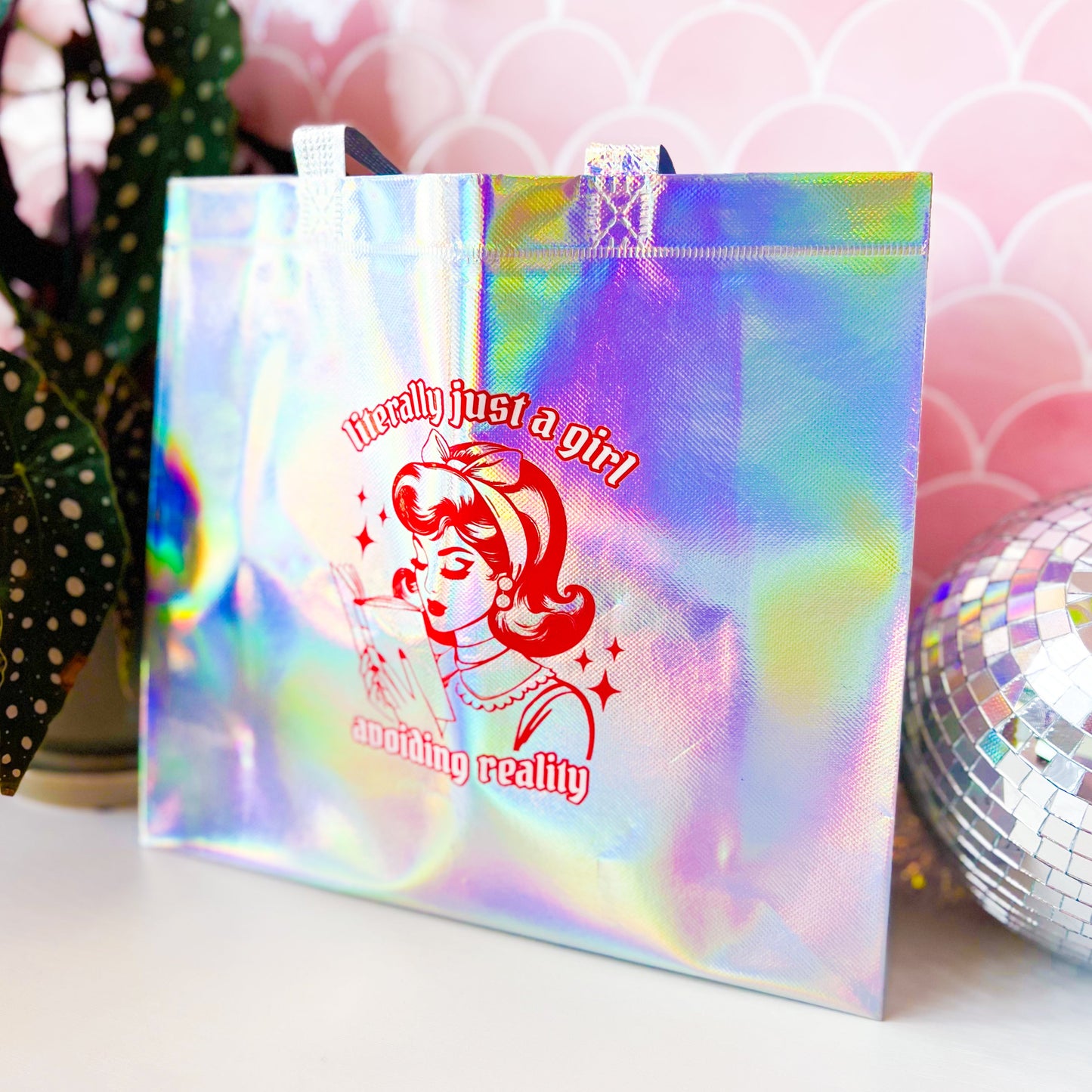 Literally Just A Girl Avoiding Reality • Holographic Tote Bag
