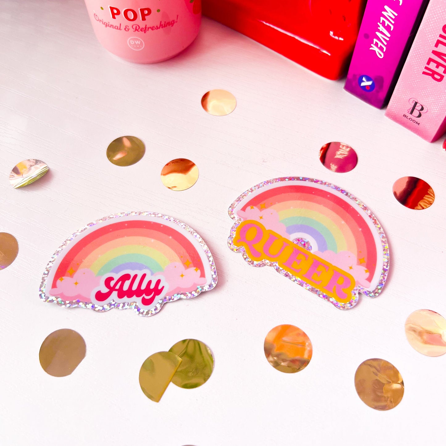Queer/Ally • 3” Glitter Vinyl Stickers (choose your style)