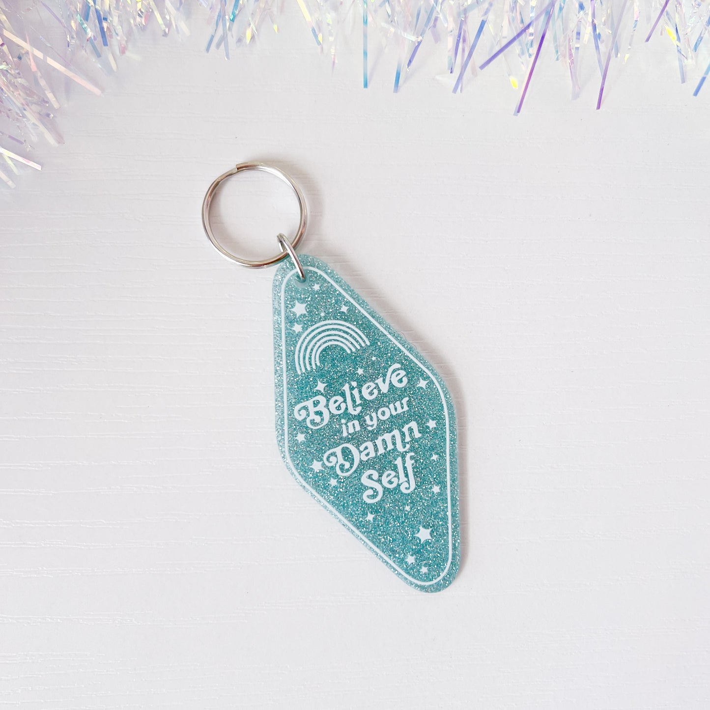 Retro Motel Style Believe in Your Damn Self Keychain