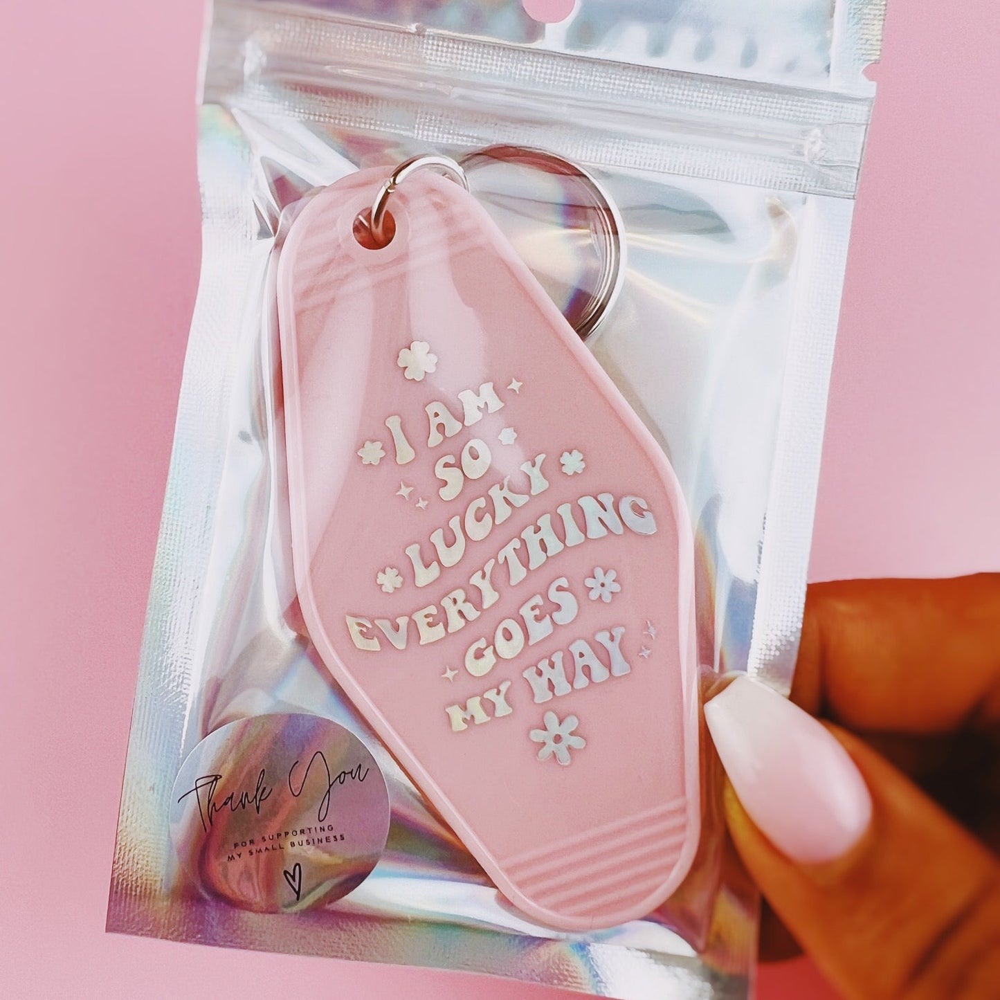 Retro Motel Style I am So Lucky Manifestation Keychain