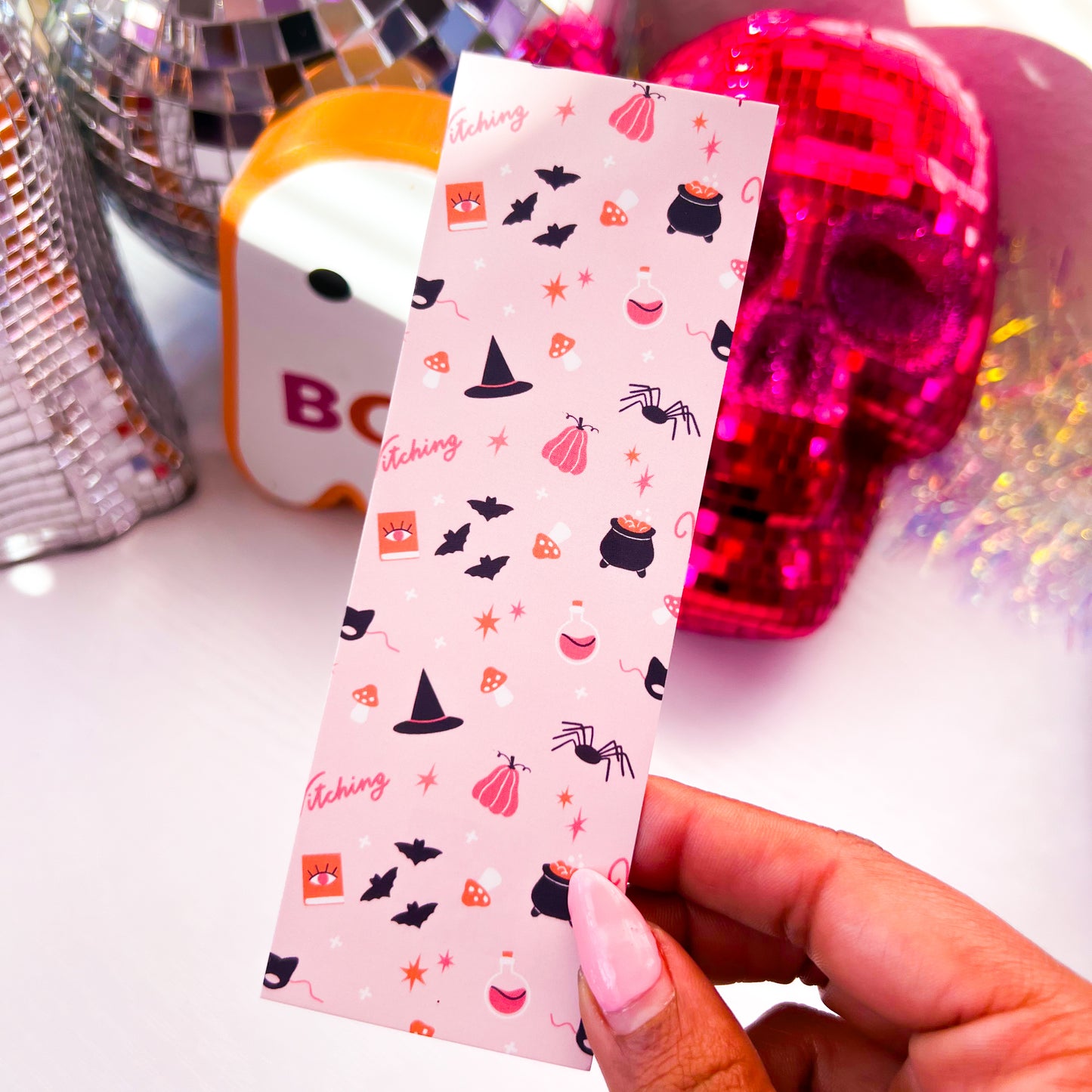 Pink Witching Halloween Cardstock Bookmark