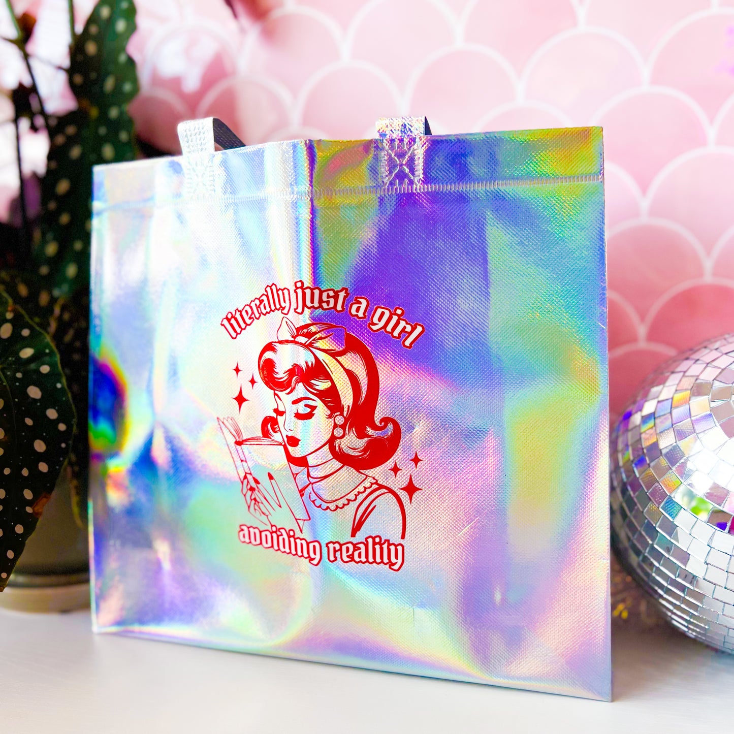 Literally Just A Girl Avoiding Reality • Holographic Tote Bag