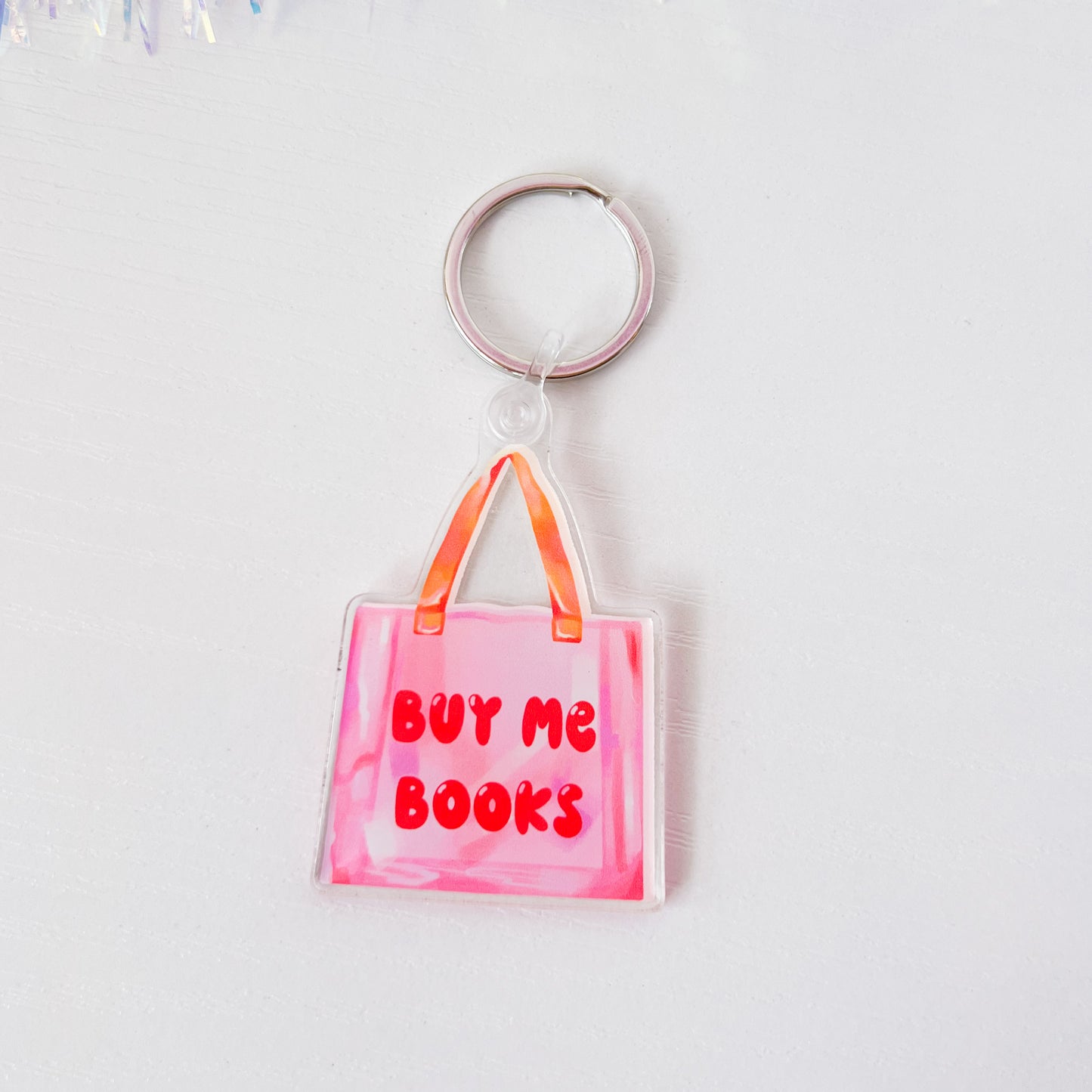 Buy Me Books Shopping Bag - Acrylic 3" Keychain