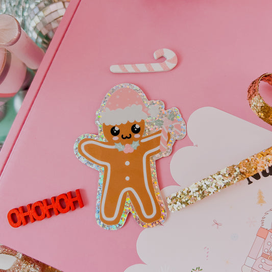 Gingerbread Boy • 3” Vinyl Glitter Sticker