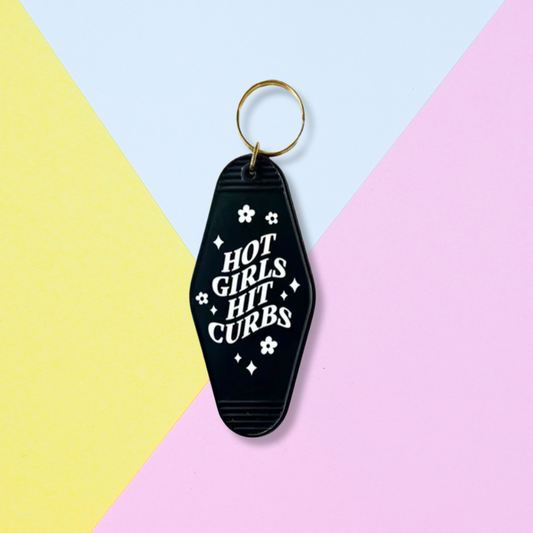 Retro Motel Style Hot Girl Hit Curbs Keychain