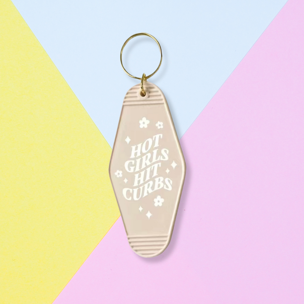 Retro Motel Style Hot Girl Hit Curbs Keychain