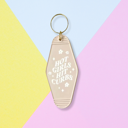 Retro Motel Style Hot Girl Hit Curbs Keychain