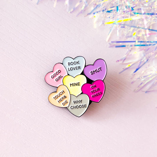 Smut Lover Candy Hearts Enamel Pin