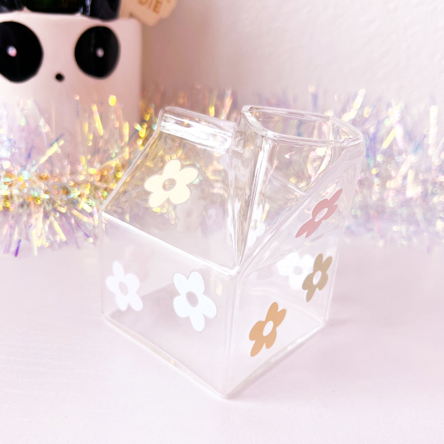 Flower Power Glass Milk Carton