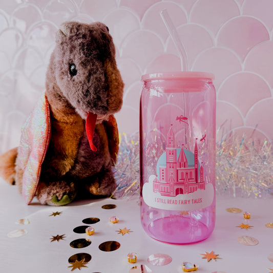 I Still Read Fairy Tales • 16oz Pink Glass Tumbler