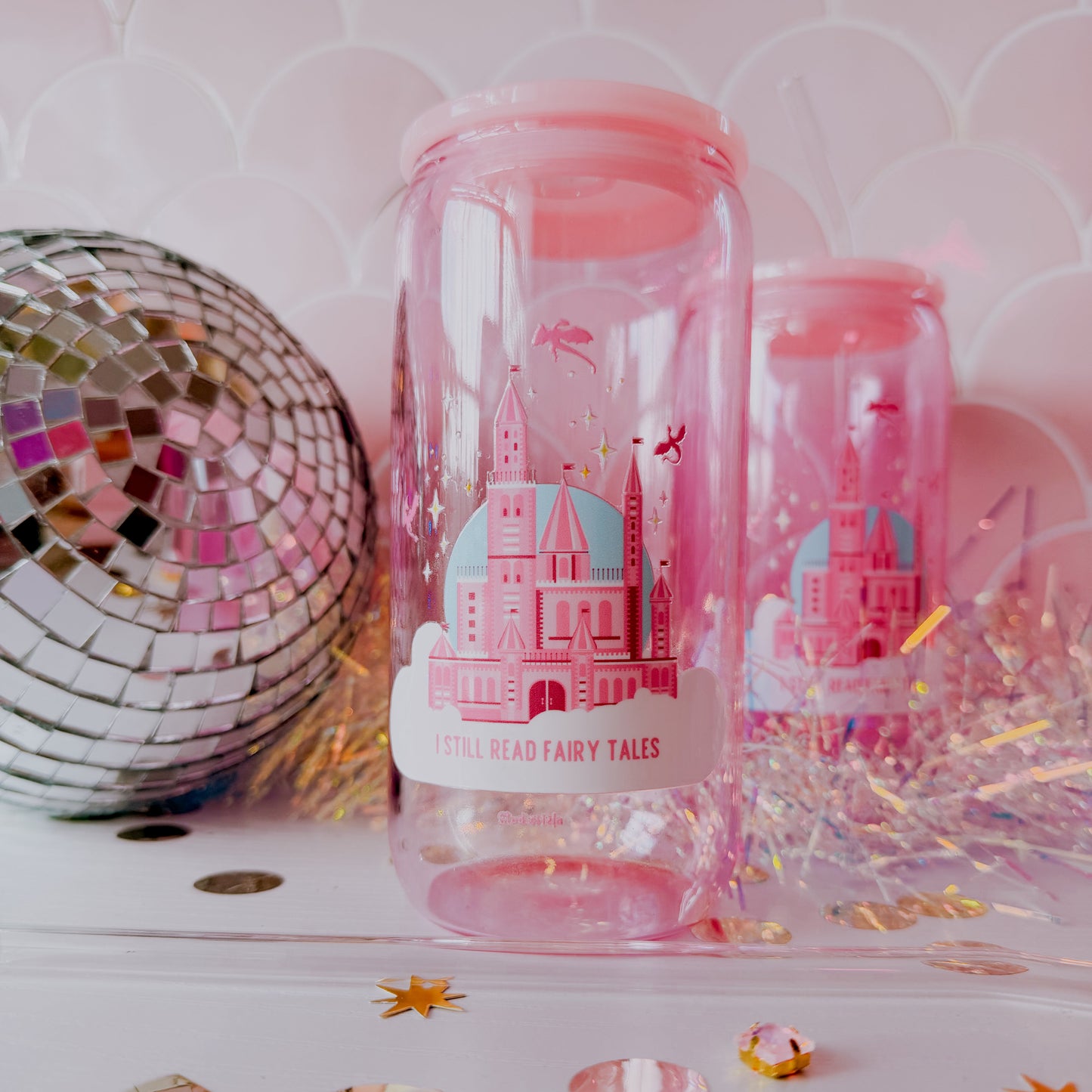 I Still Read Fairy Tales • 16oz Pink Glass Tumbler