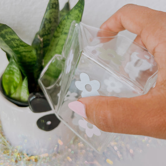 Flower Power Glass Milk Carton