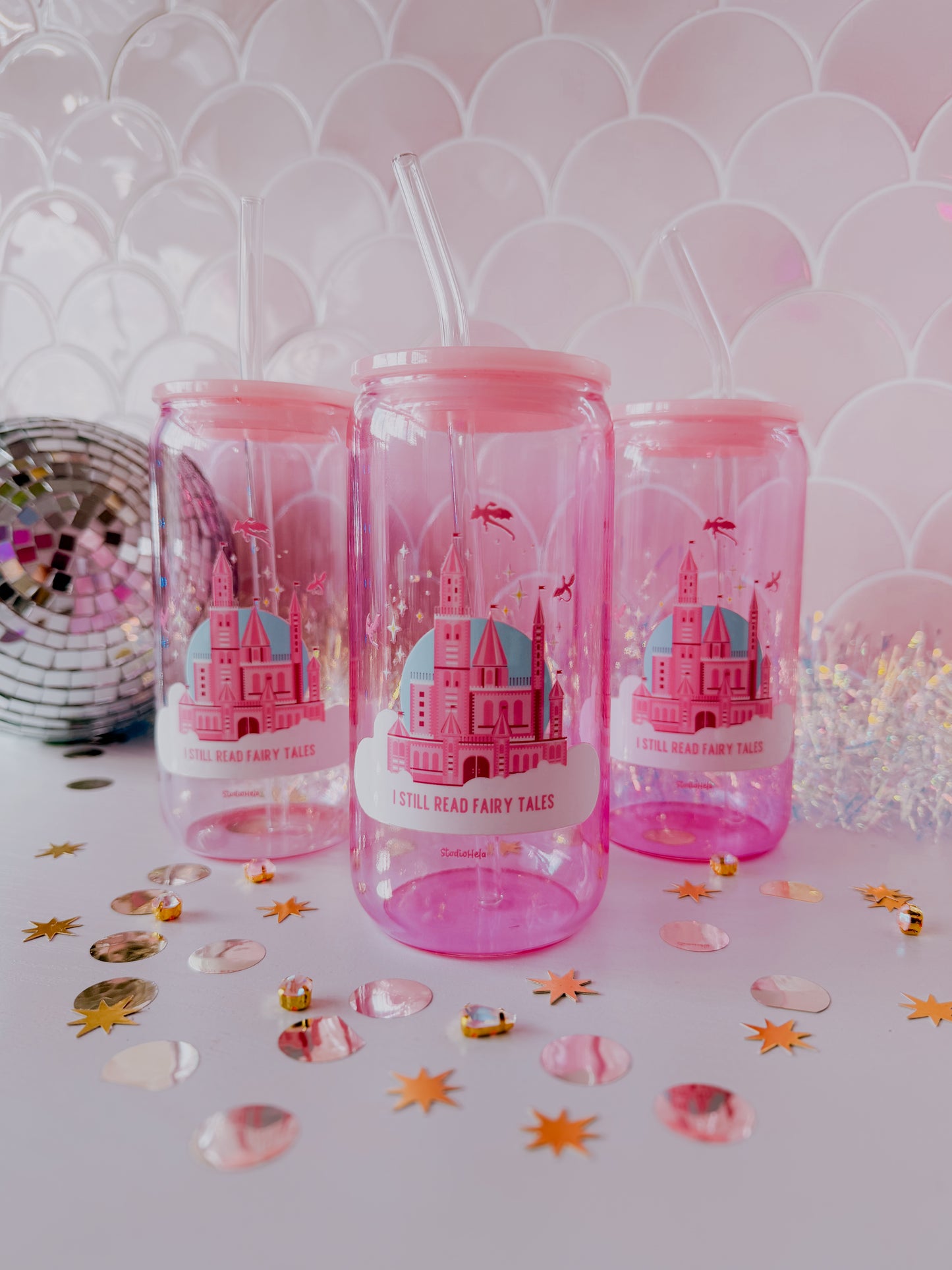 I Still Read Fairy Tales • 16oz Pink Glass Tumbler