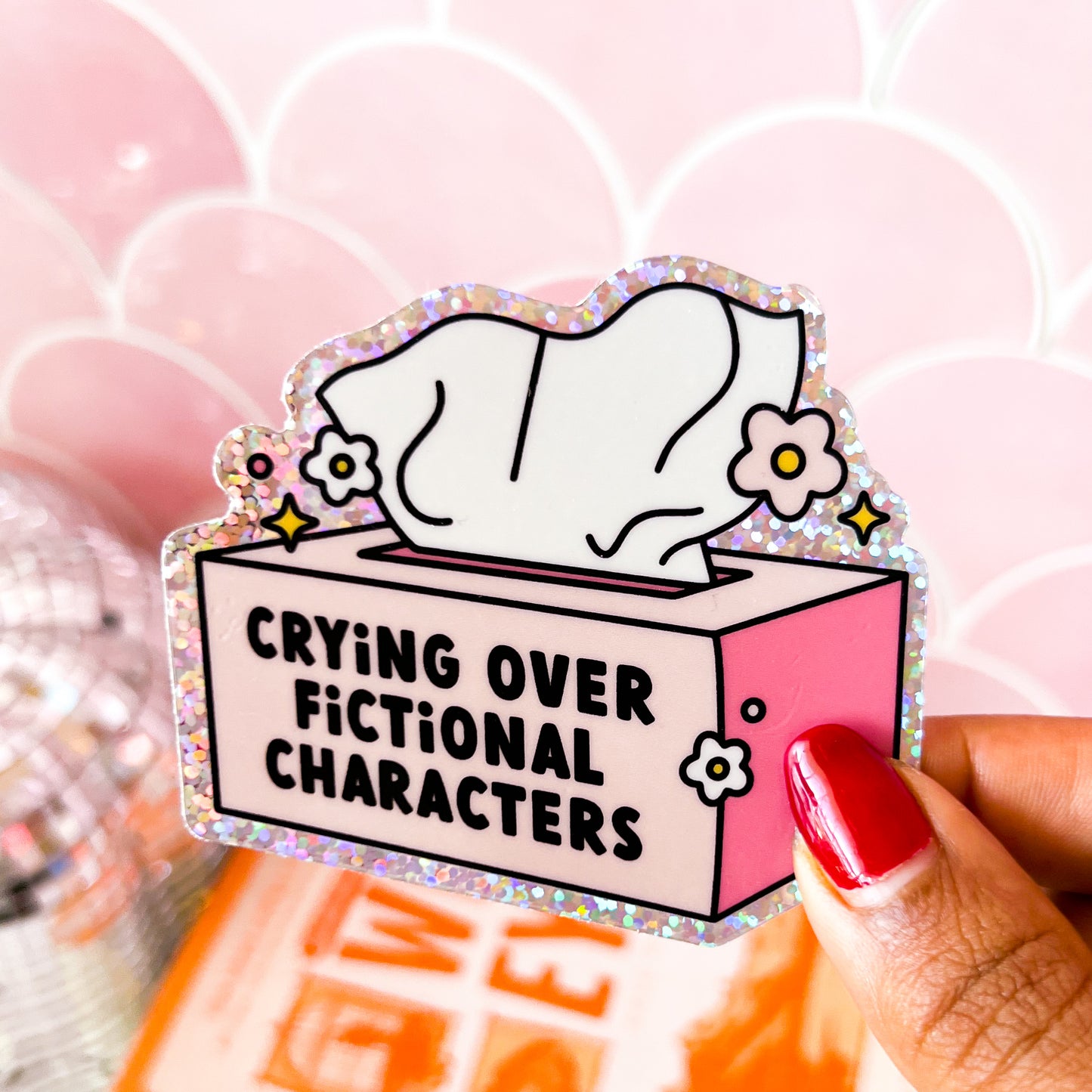 Crying Over Fictional Characters • 3” Vinyl Glitter Sticker