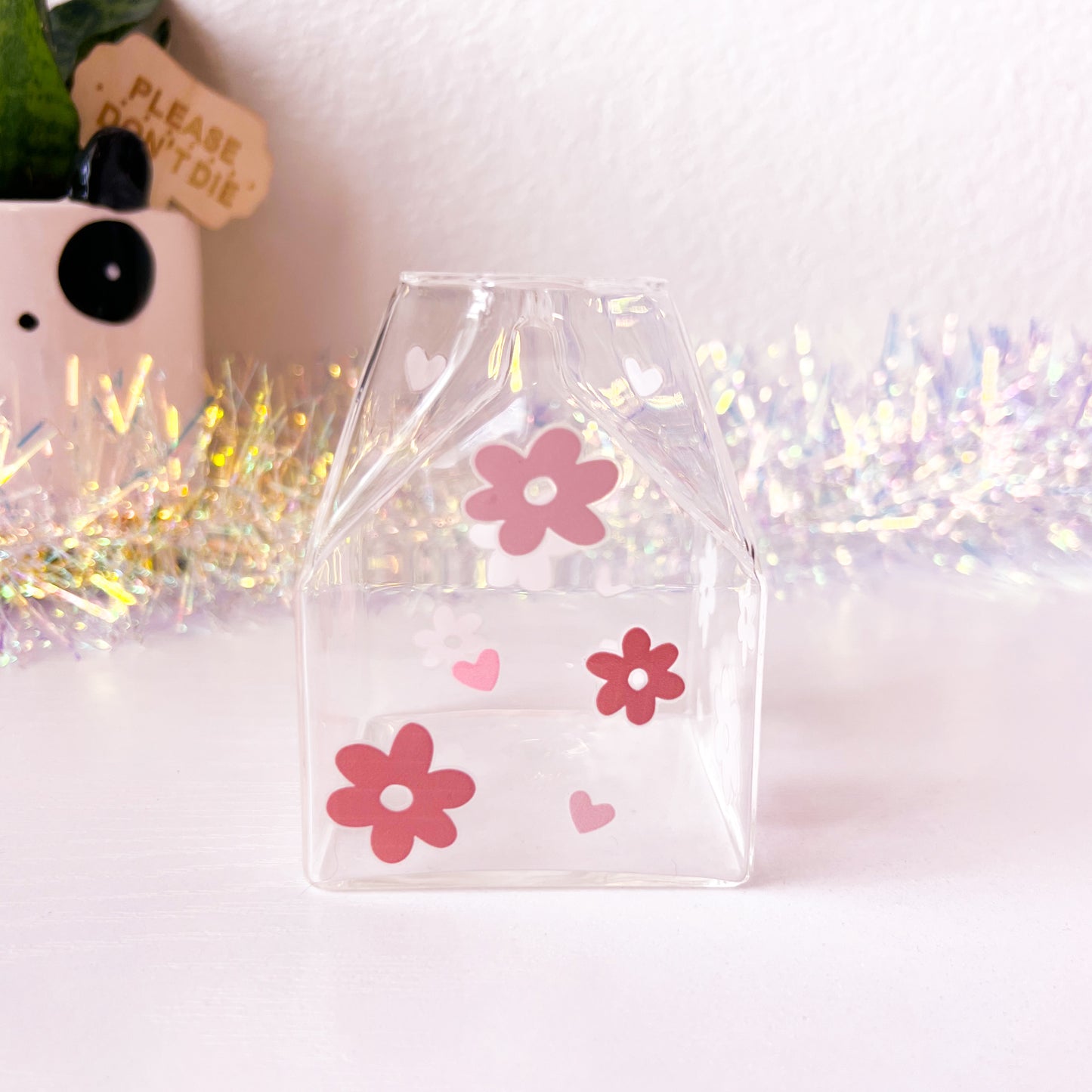 Flower Power Glass Milk Carton