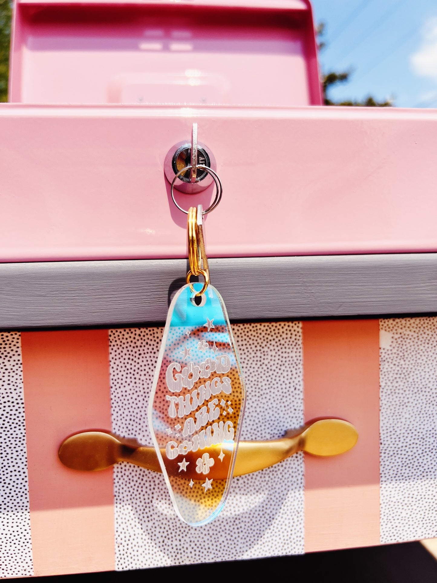 Retro Motel Style Good Things Are Coming Keychain