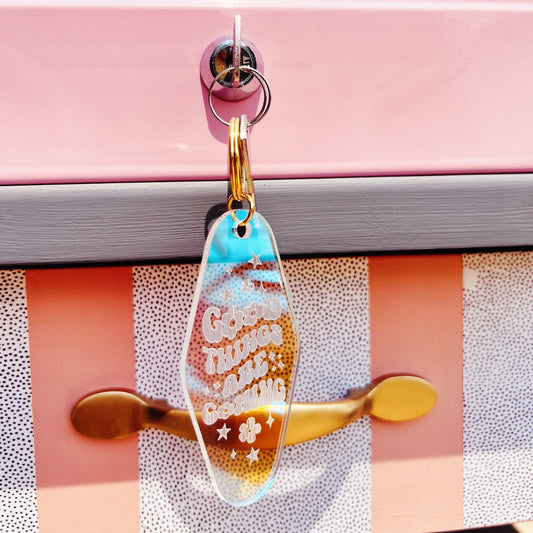 Retro Motel Style Good Things Are Coming Keychain