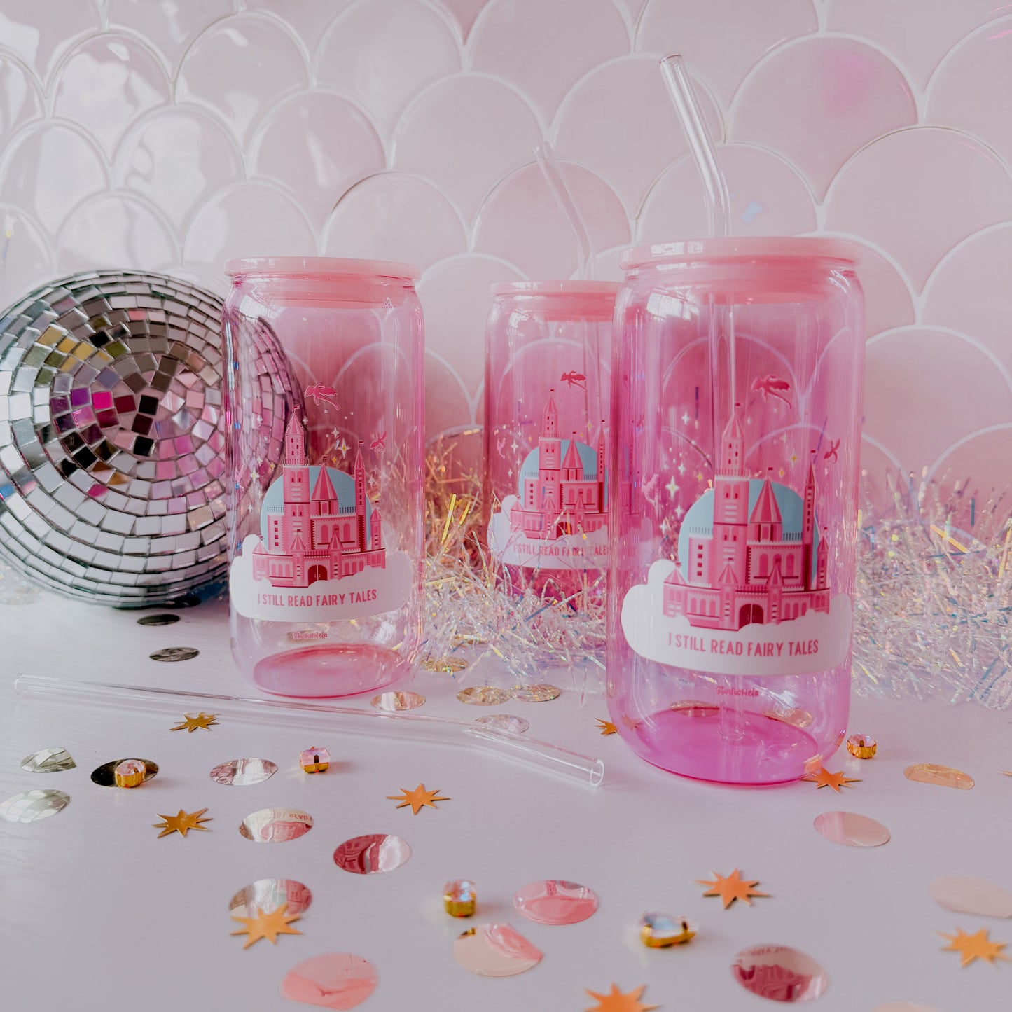 I Still Read Fairy Tales • 16oz Pink Glass Tumbler
