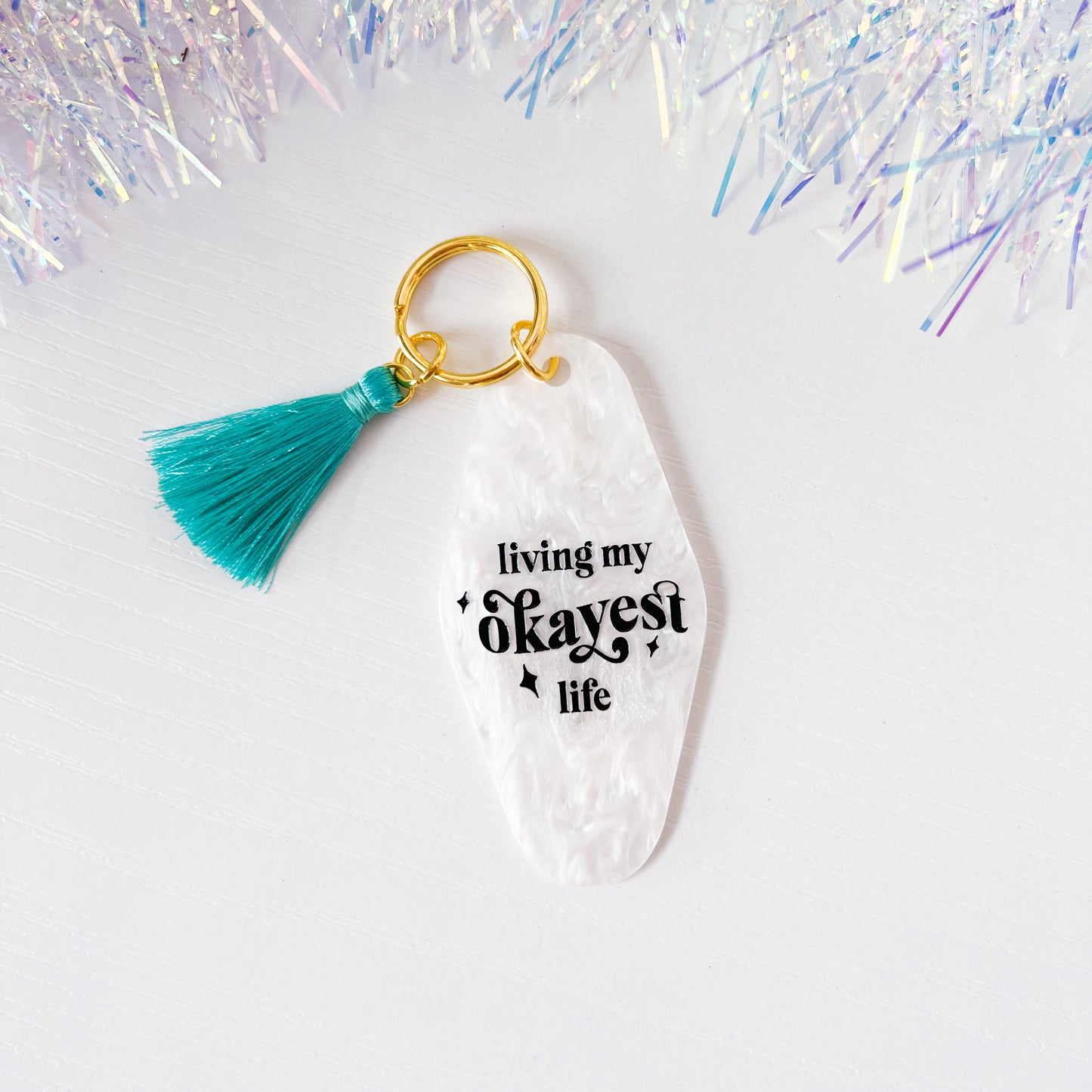 Retro Motel Style Living My Okayest Life Keychain