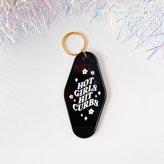 Retro Motel Style Hot Girls Hit Curbs Keychain