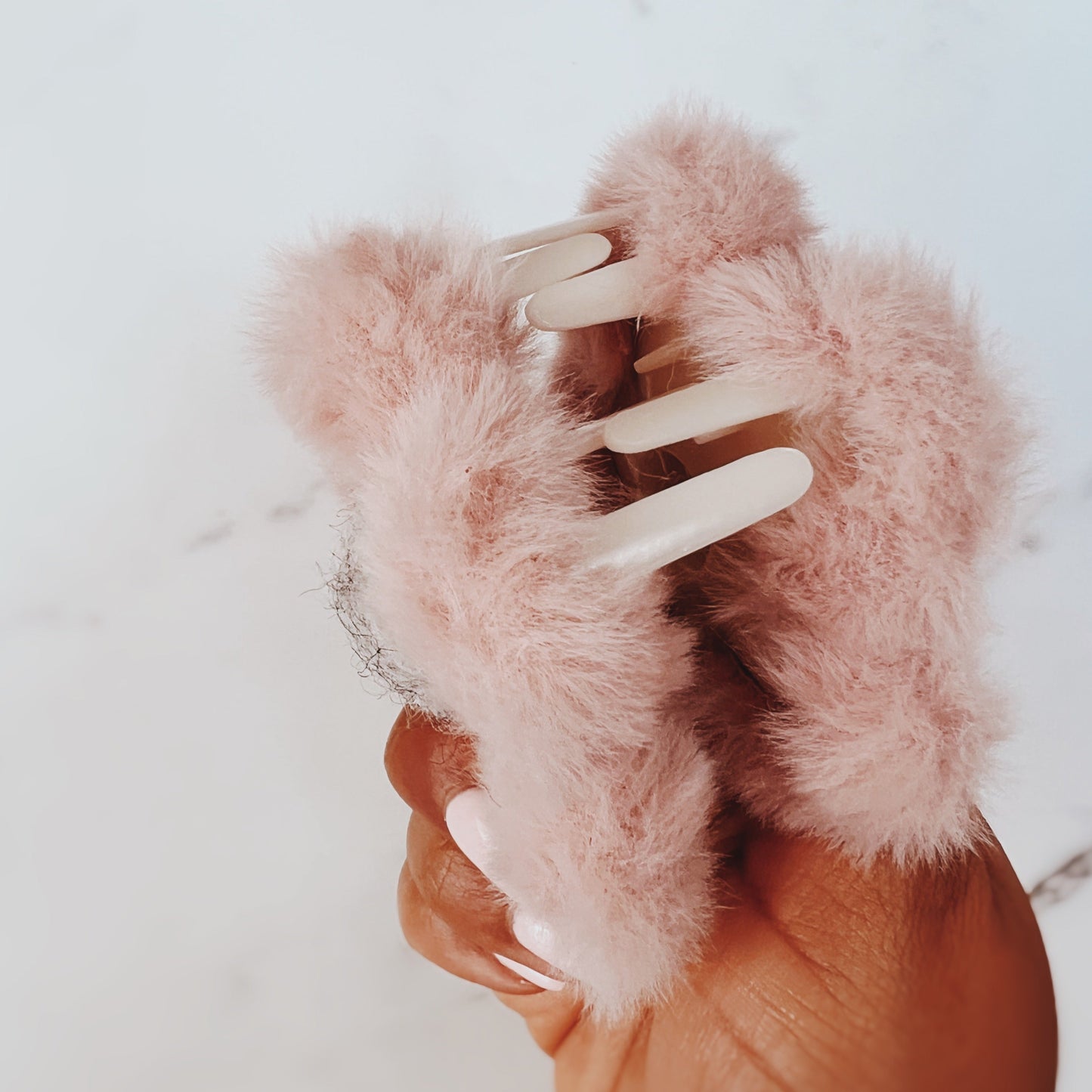 Nude Fuzzy Flower Claw Hair Clip