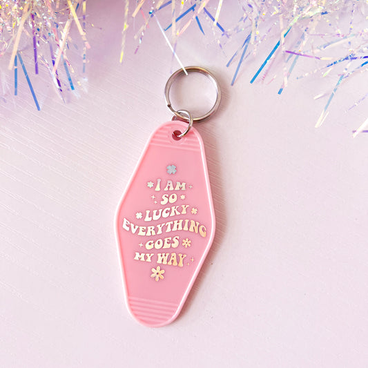 Retro Motel Style I am So Lucky Manifestation Keychain