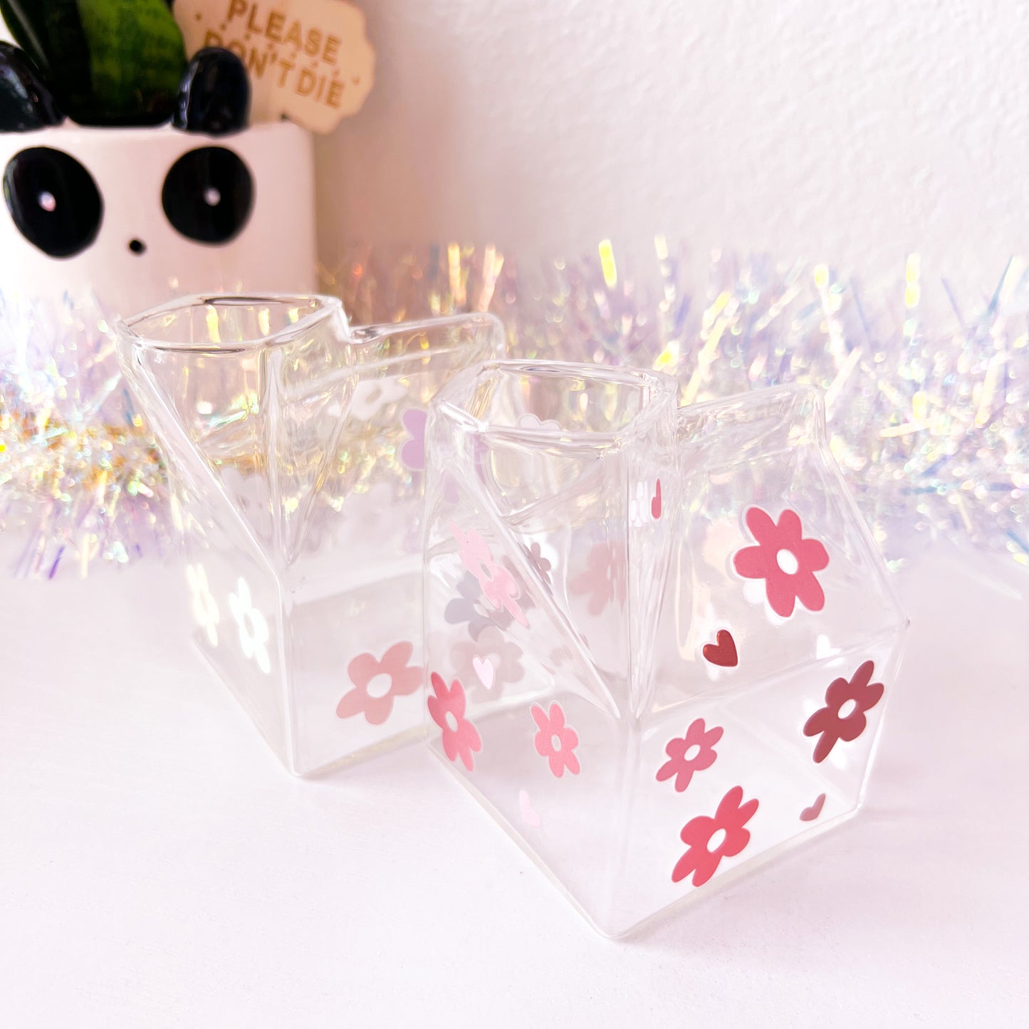 Flower Power Glass Milk Carton