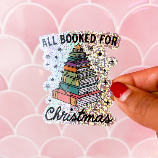 All Booked For Christmas • 3” Vinyl Glitter Sticker