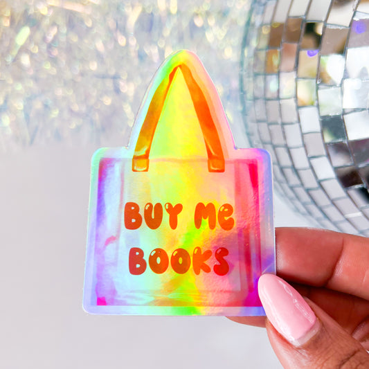 Buy Me Books Shopping Bag - 3” Vinyl Holographic Sticker