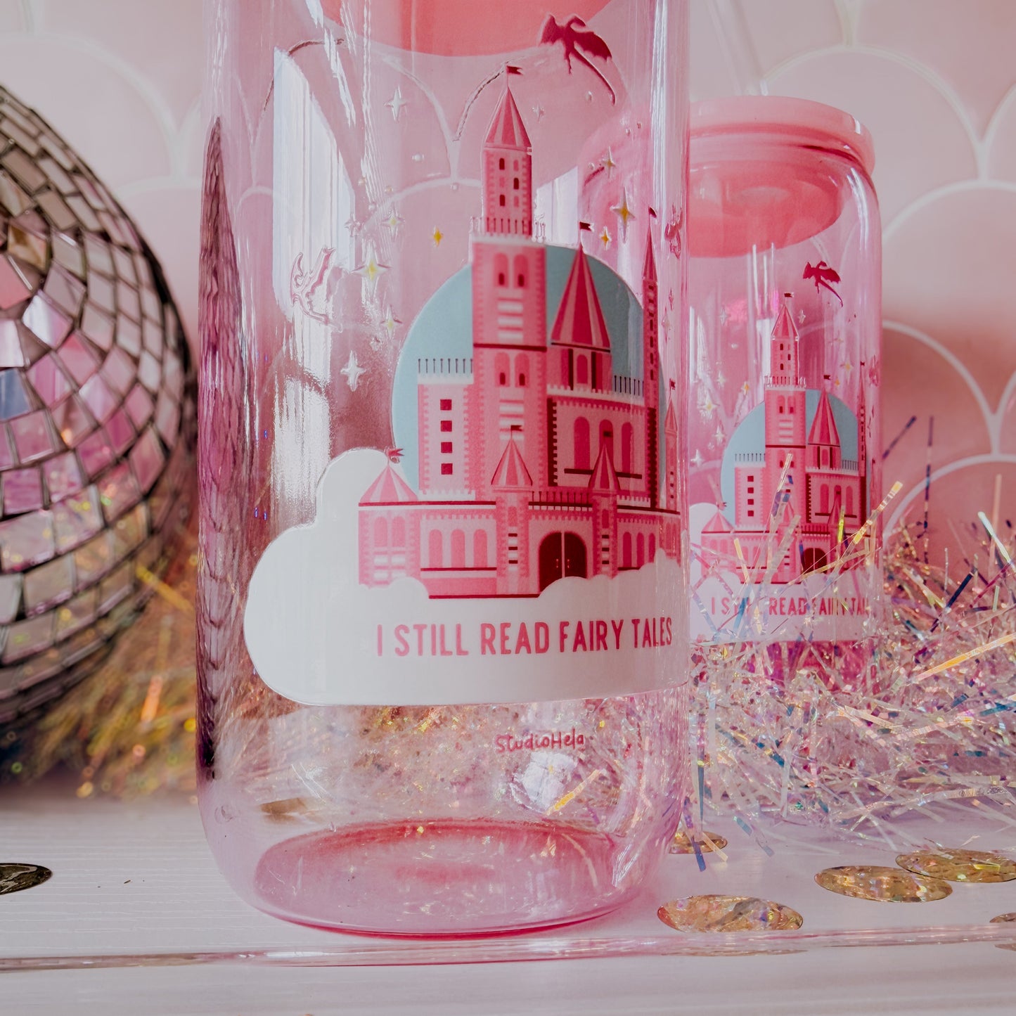 I Still Read Fairy Tales • 16oz Pink Glass Tumbler