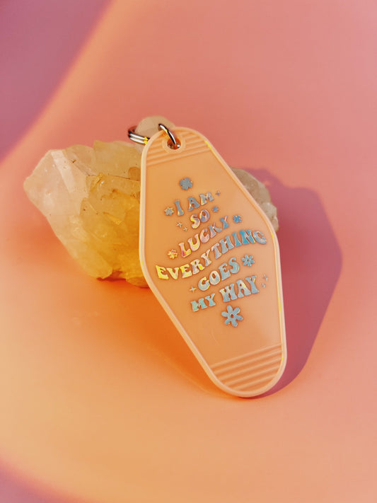 Retro Motel Style I am So Lucky Manifestation Keychain