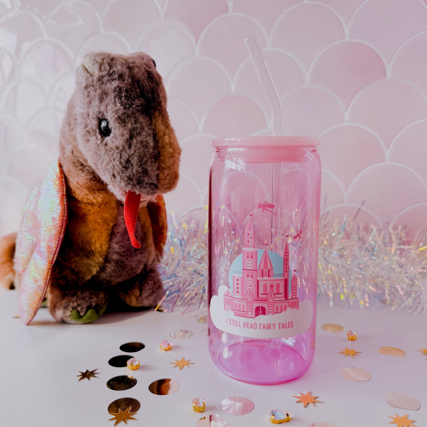 I Still Read Fairy Tales • 16oz Pink Glass Tumbler