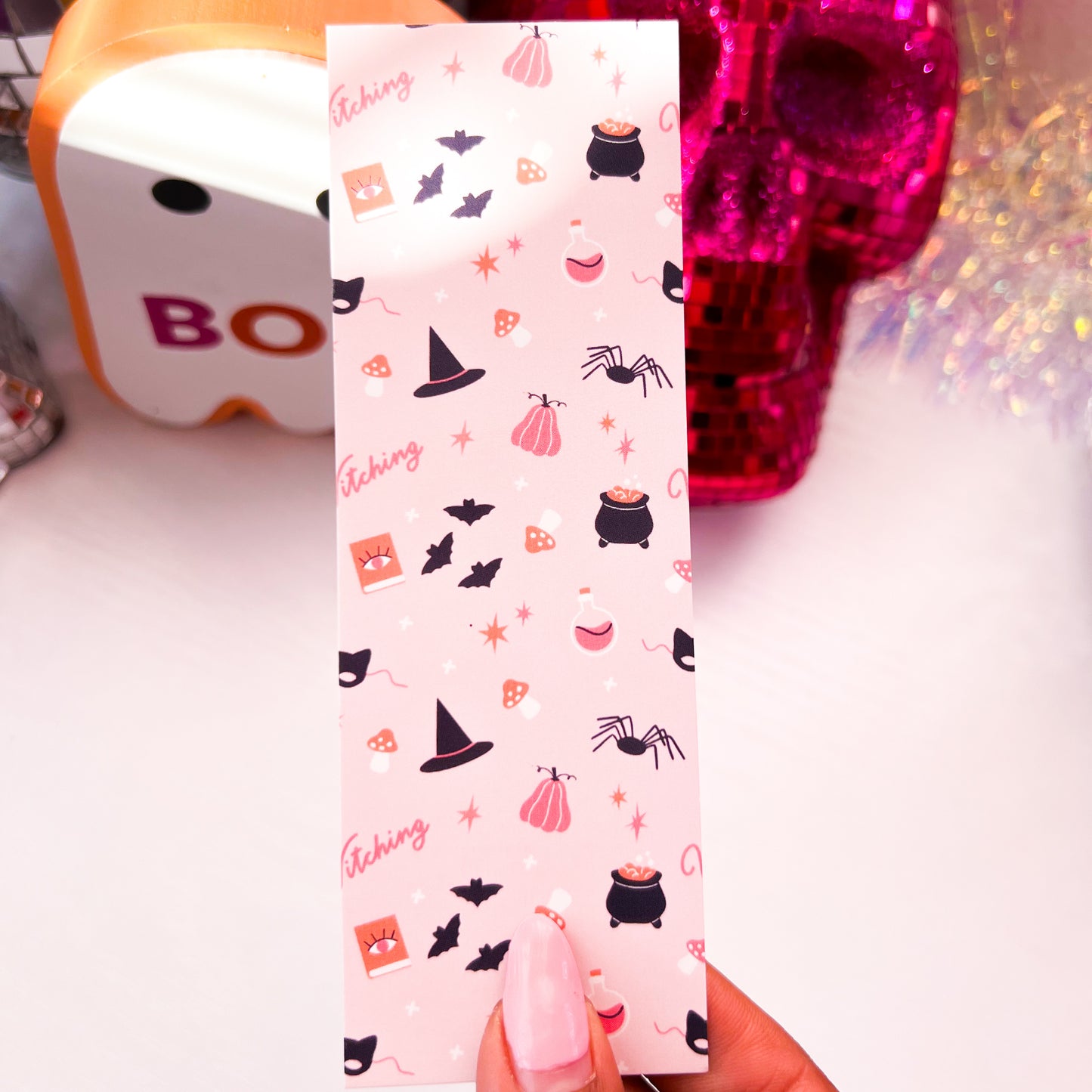 Pink Witching Halloween Cardstock Bookmark