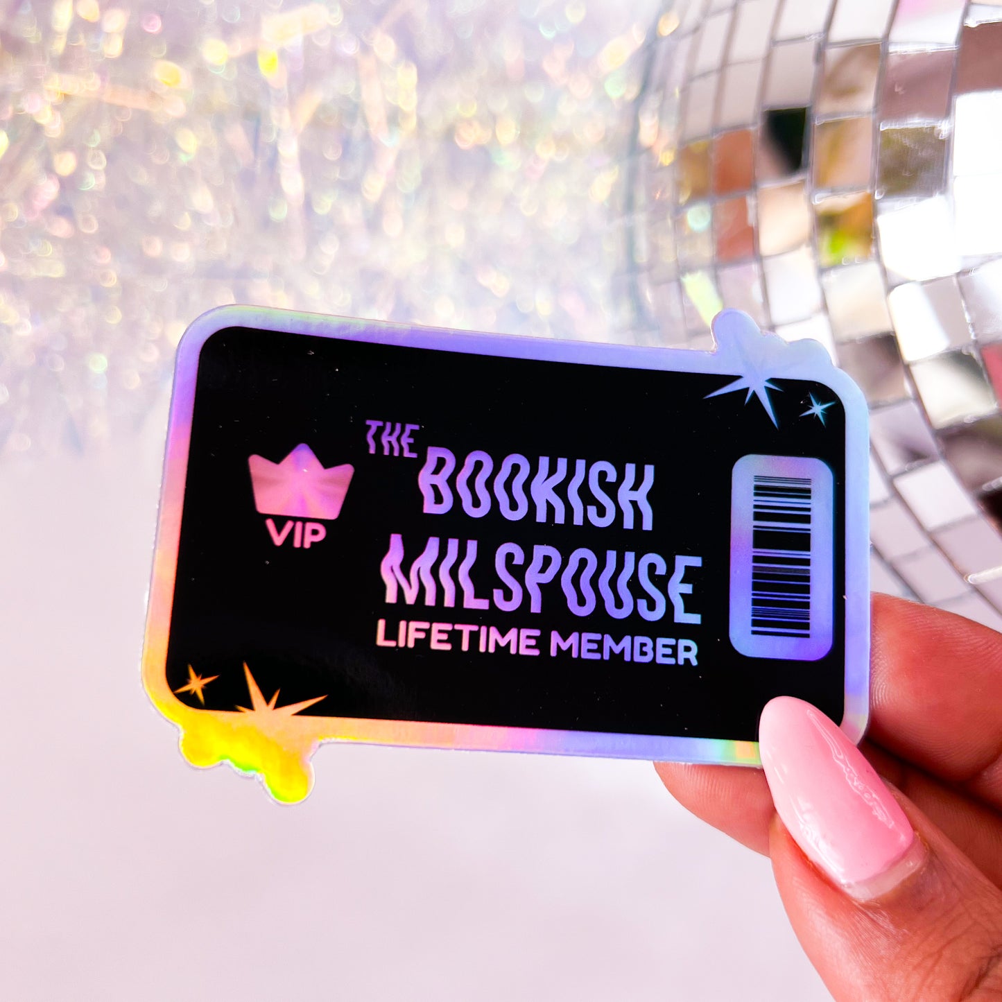 The Bookish Milspouse VIP Black Card - 3" Vinyl Holographic Sticker