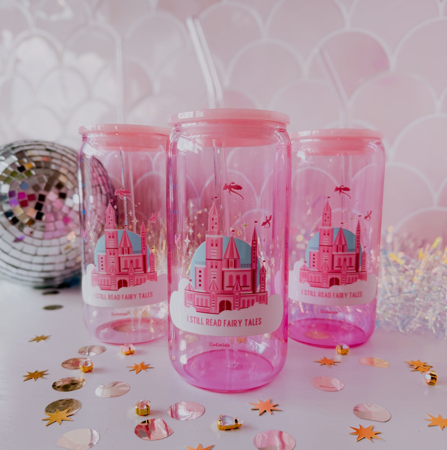 I Still Read Fairy Tales • 16oz Pink Glass Tumbler