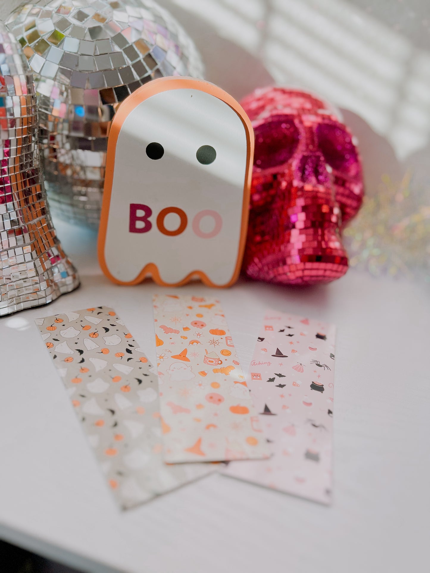 Sage Ghost and Pumpkin Halloween Cardstock Bookmark