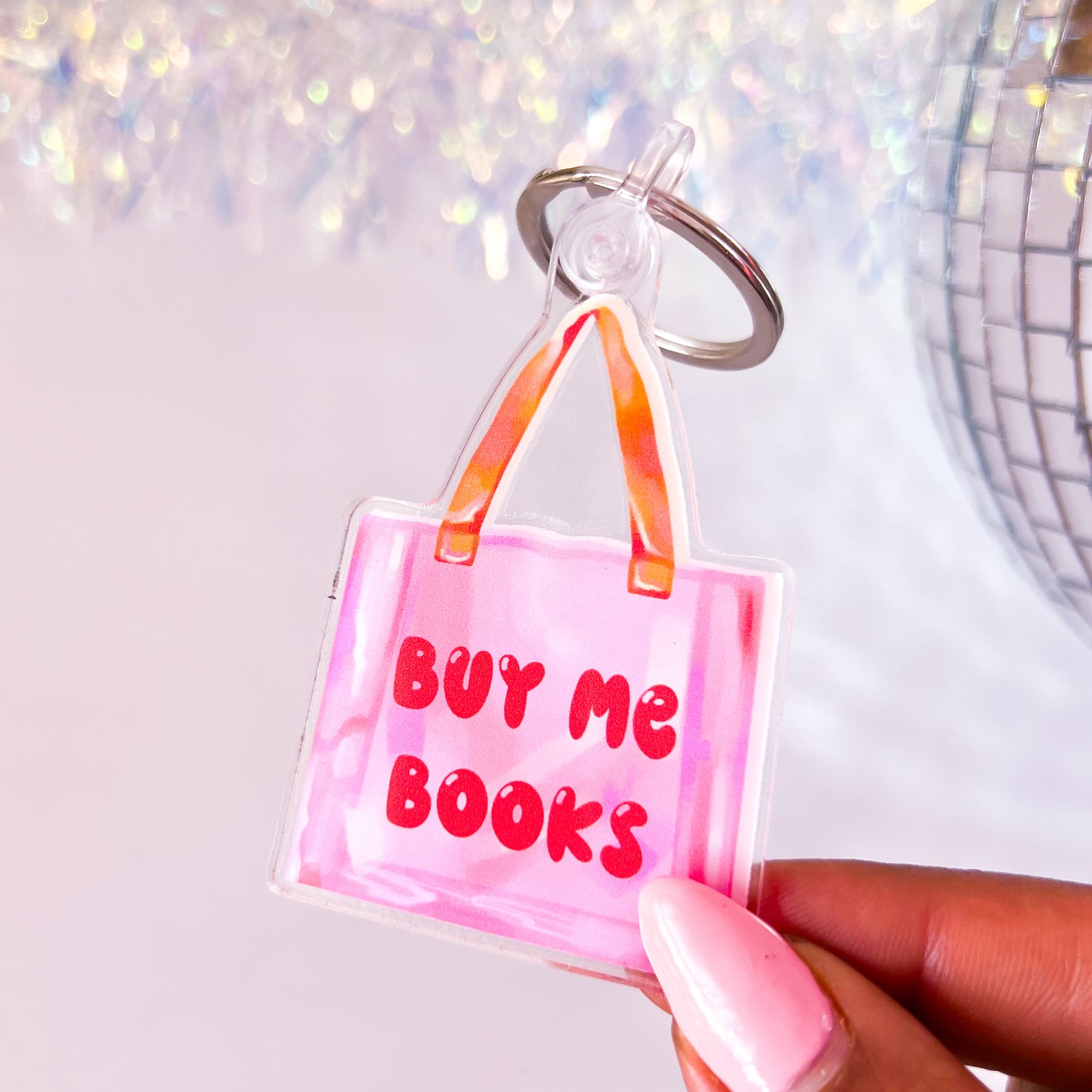 Buy Me Books Shopping Bag - Acrylic 3" Keychain