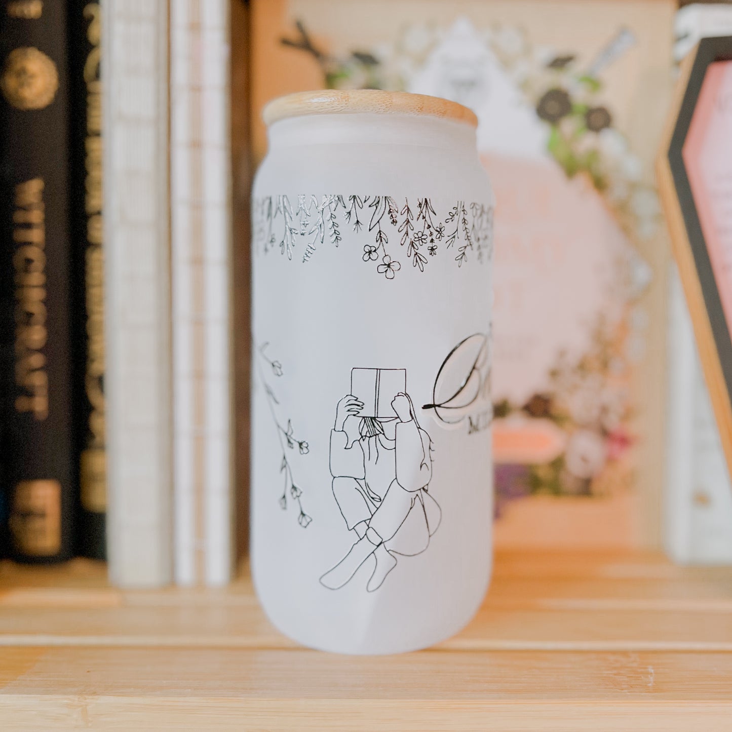 The Bookish Milspouse Frosted Glass 16oz Tumbler w/Bamboo Lid & Glass Straw