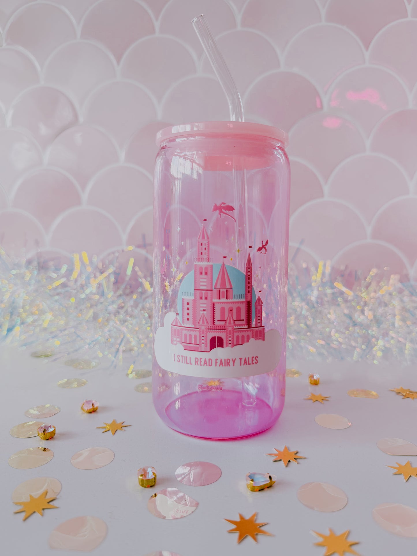 I Still Read Fairy Tales • 16oz Pink Glass Tumbler