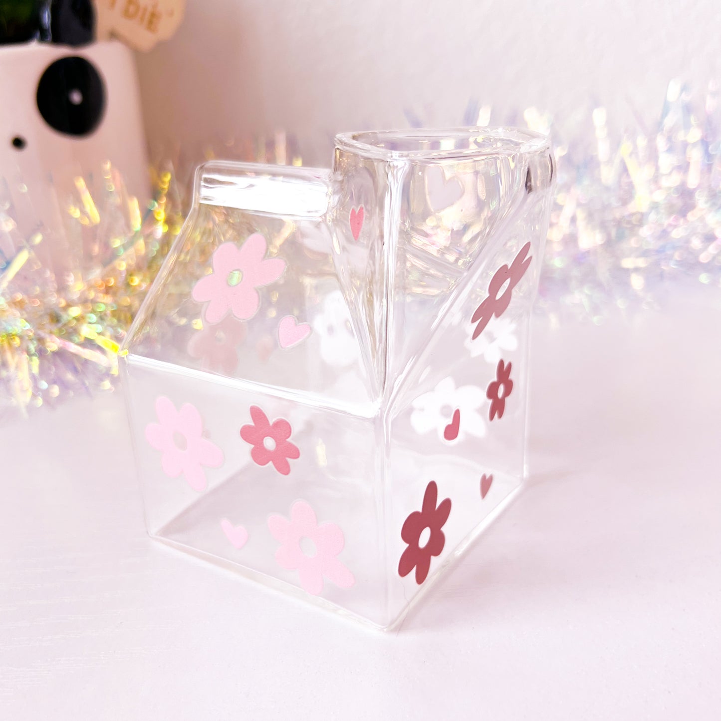 Flower Power Glass Milk Carton