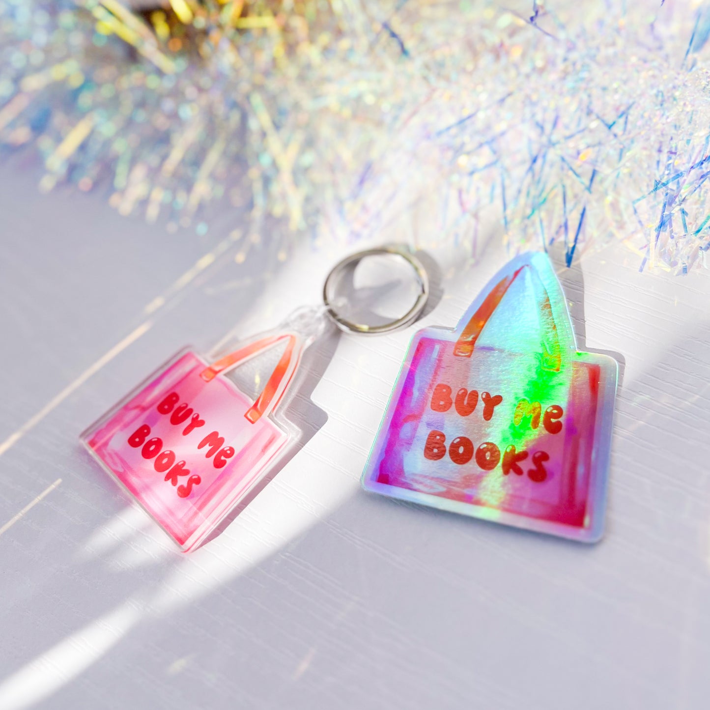 Buy Me Books Shopping Bag - 3” Vinyl Holographic Sticker