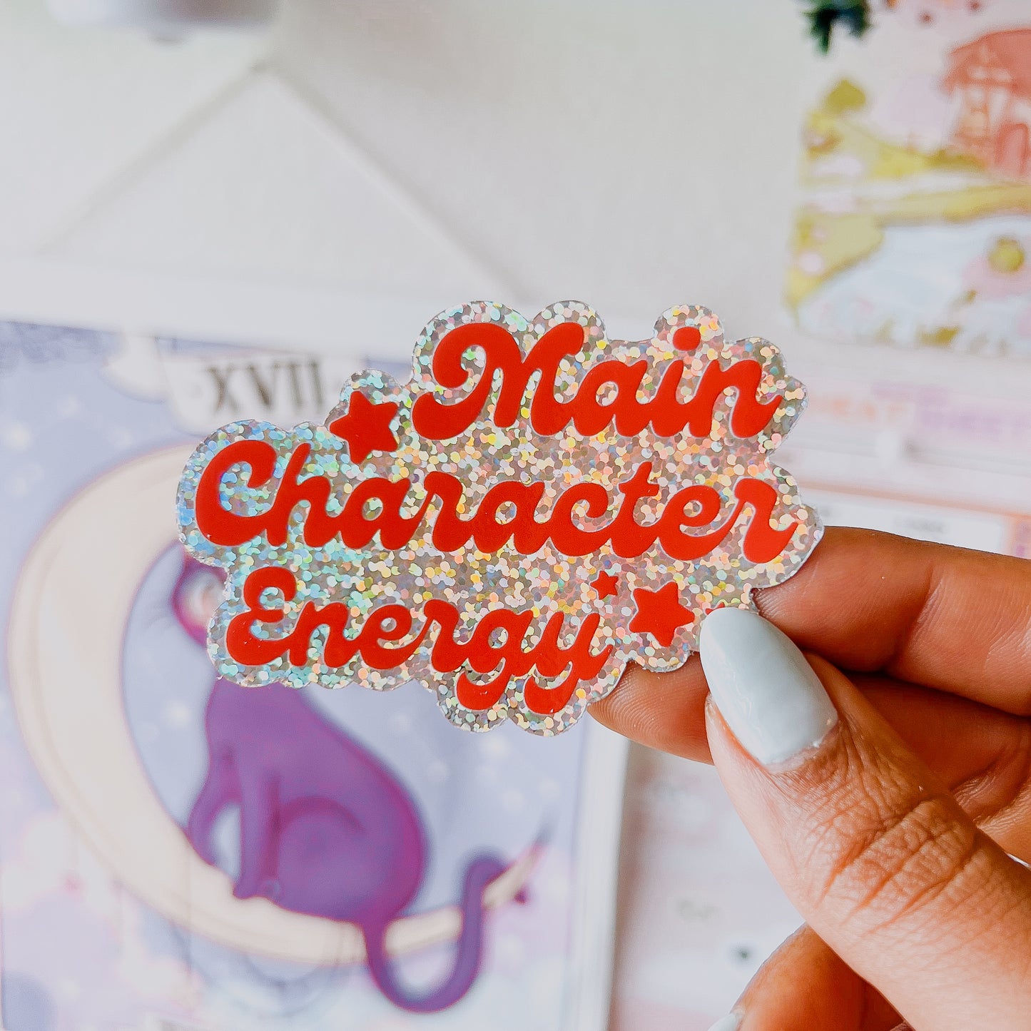 Main Character Energy - Glitter Vinyl Sticker 3"