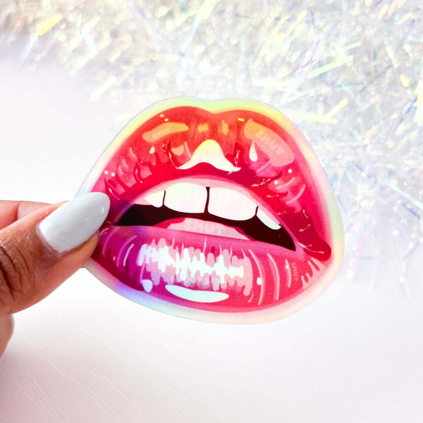 Smut Lips - Holographic Vinyl Sticker 3”