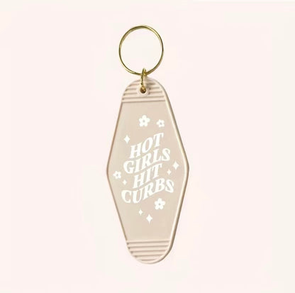 Retro Motel Style Hot Girl Hit Curbs Keychain