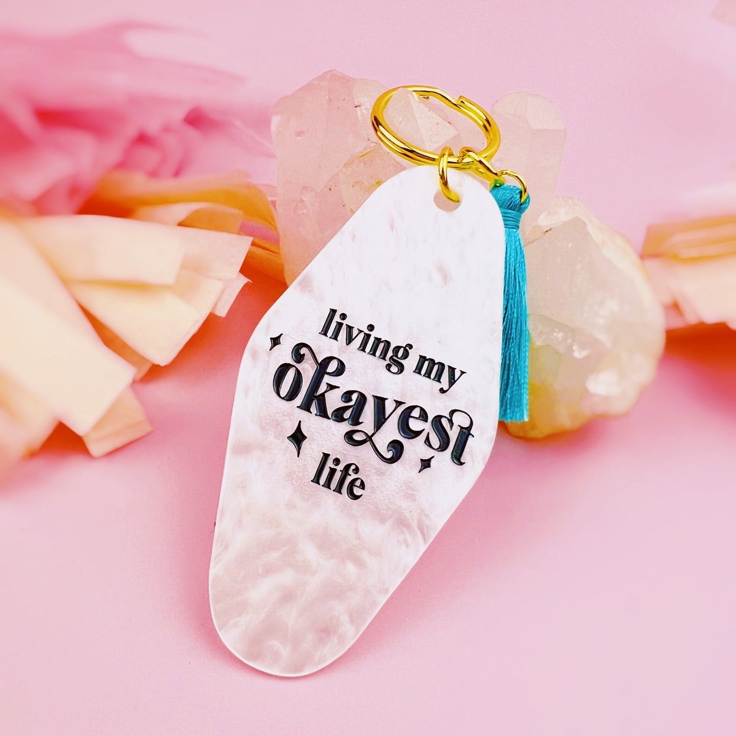 Retro Motel Style Living My Okayest Life Keychain