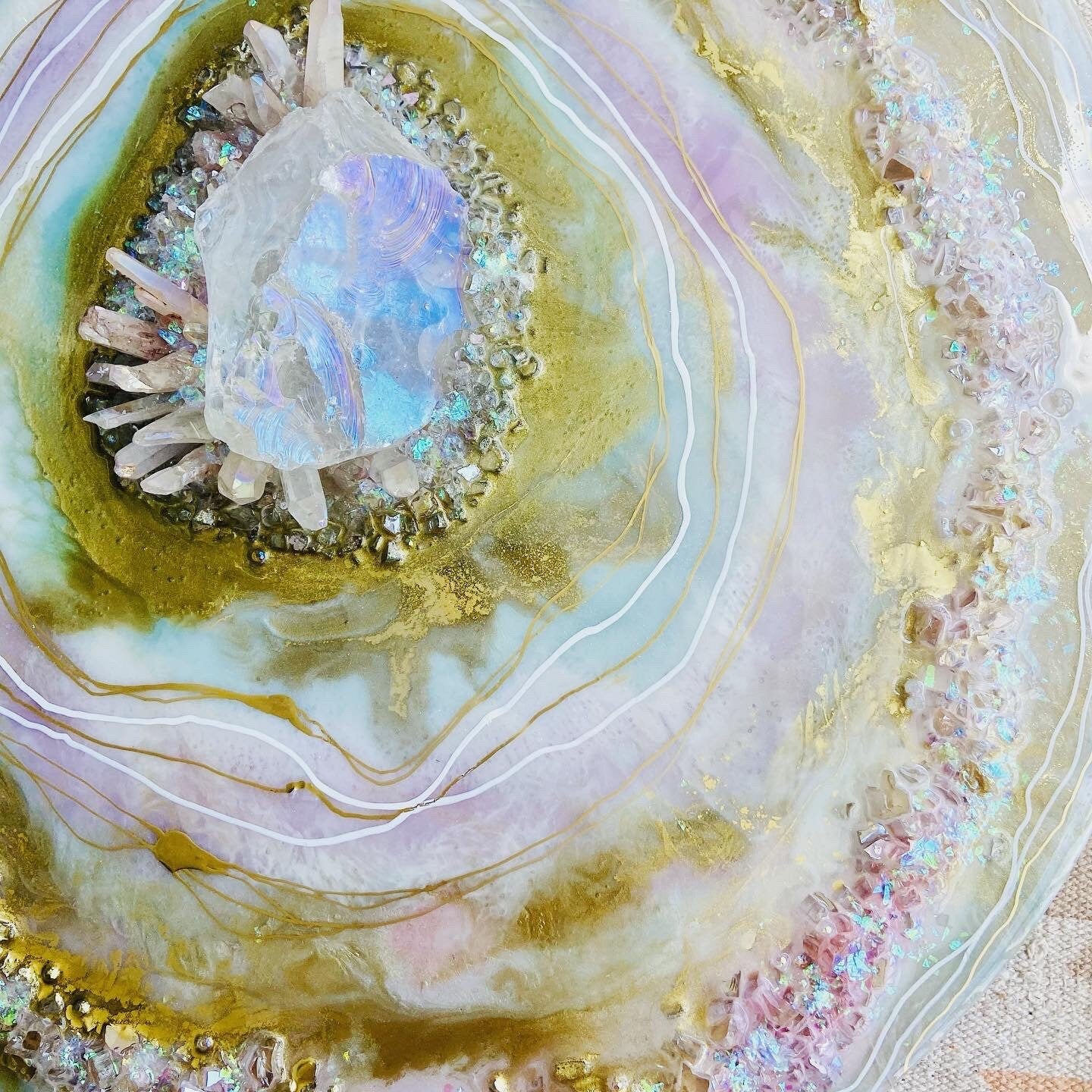 Opalescent Resin Crystal Geode Wall Art 18”